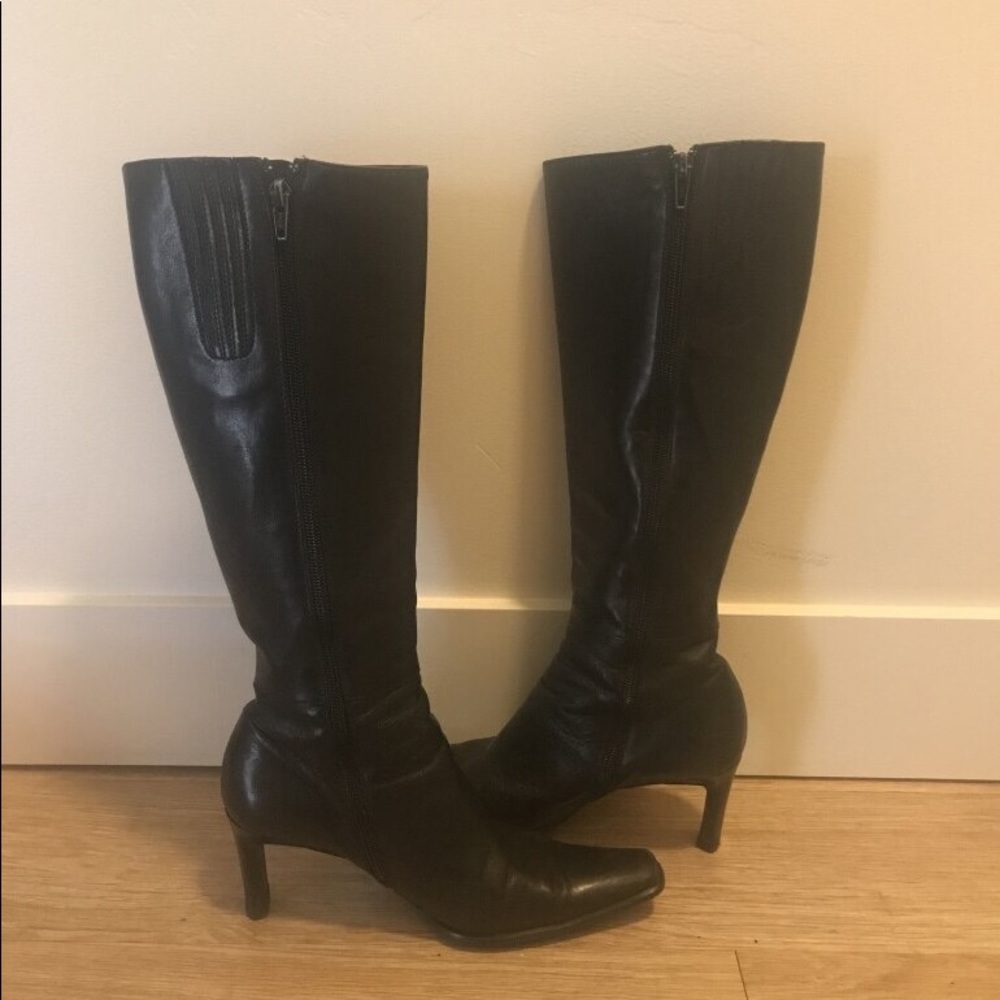 Italian made leather knee high black boots